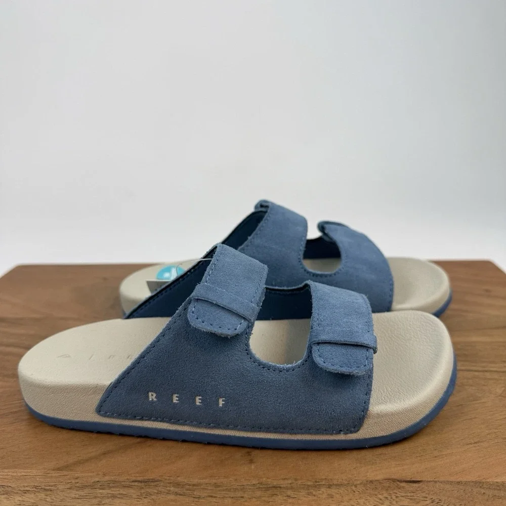New NWT Big Kids Reef Little Ojai Suede Blue Sandals‎ Shoes Size 2 Y